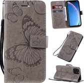 Geperst afdrukken Vlinderpatroon Horizontale flip PU lederen tas met houder & kaartsleuven & portemonnee & lanyard voor iPhone 11 Pro (grijs)
