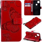 Voor Google Pixel 4A 3D Vlinders Embossing Patroon Horizontale Flip Leren Case met Houder & Kaartsleuf & Portemonnee & Lanyard (Rood)