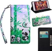 3D-schilderijpatroon Gekleurde tekening Horizontaal Flip TPU + PU lederen tas met houder & kaartsleuven & portemonnee voor Motorola E5 Plus (Bamboo Panda)