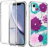 Voor iPhone XR C Style Pattern PC + TPU + PET Screen Protection IMD Craft Case (Purple Flower)