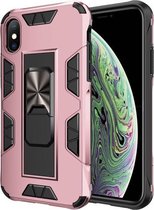 Voor iPhone XS Max Armor schokbestendig TPU + pc magnetische beschermhoes met onzichtbare houder (roségoud)