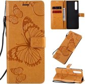 Voor Sony Xperia 1 II 3D Vlinders Embossing Patroon Horizontale Flip Leren Case met Houder & Kaartsleuf & Portemonnee & Lanyard (Geel)