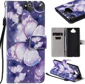 Voor Sony Xperia 20 3D Schilderen Horizontale Flip Leren Case met Houder & Kaartsleuf & Lanyard (Paarse Vlinders)