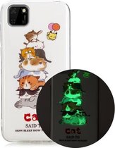 Voor Huawei Y5p (2020) Lichtgevende TPU zachte beschermhoes (katten)