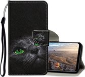 Voor Huawei Y6 (2019) Gekleurde tekening patroon Horizontale flip lederen hoes met houder & kaartsleuven & portemonnee (zwarte kat)