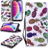 Voor Huawei P20 Lite / nova 3e Gekleurd tekeningpatroon Horizontaal Flip TPU + PU lederen tas met houder & kaartsleuven & portemonnee & lanyard (gekleurde ananas)