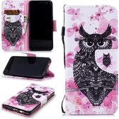 Voor Samsung Galaxy A8 (2018) Gekleurd tekeningpatroon Horizontaal Flip TPU + PU lederen tas met houder & kaartsleuven & portemonnee & lanyard (uil)