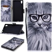 Voor Sony Xperia XA1 Ultra Gekleurd Tekening Patroon Horizontaal Flip TPU + PU Leren Hoesje met Houder & Kaartsleuven & Portemonnee & Lanyard (Mode Kat)