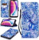 Voor Huawei P20 Lite / nova 3e Gekleurd tekeningpatroon Horizontaal Flip TPU + PU lederen tas met houder & kaartsleuven & portemonnee & lanyard (blauw windgong)