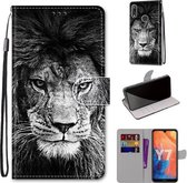 Voor Huawei Y7 (2019) / Enjoy 9 Gekleurde Tekening Cross Textuur Horizontale Flip PU Lederen Case met Houder & Kaartsleuven & Portemonnee & Lanyard (B11 Zwart Wit Leeuwenkop)