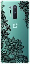 Voor OnePlus 8 Pro gekleurd tekeningpatroon zeer transparant TPU beschermhoes (zwarte roos)