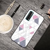 Voor Huawei P Smart 2021 Frosted Fashion Marble schokbestendig TPU beschermhoes (wit roze driehoek)
