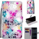 Voor Nokia 3 Gekleurde Tekening Cross Textuur Horizontale Flip PU Lederen Case met Houder & Kaartsleuven & Portemonnee & Lanyard (Gradiënt Kleurrijke Bloem)