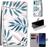 Voor Huawei P40 Lite E / Y7p Gekleurde Tekening Cross Textuur Horizontale Flip PU Lederen Case met Houder & Kaartsleuven & Portemonnee & Lanyard (Roze Groen Blad)