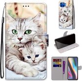 Voor Motorola Moto G 5G Plus Gekleurde Tekening Cross Textuur Horizontale Flip PU Lederen Case met Houder & Kaartsleuven & Portemonnee & Lanyard (Big Cat Holding Kitten)