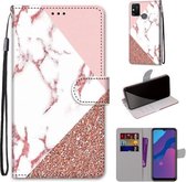 Voor Huawei Honor 9A Gekleurde Tekening Cross Textuur Horizontale Flip PU Lederen Case met Houder & Kaartsleuven & Portemonnee & Lanyard (Poeder Steen Textuur)