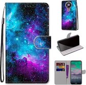 Voor Nokia 3.4 Gekleurde Tekening Cross Textuur Horizontale Flip PU Lederen Case met Houder & Kaartsleuven & Portemonnee & Lanyard (Paars Groen Sterrenhemel)