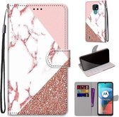 Voor Motorola Moto E7 Gekleurde Tekening Cross Textuur Horizontale Flip PU Lederen Case met Houder & Kaartsleuven & Portemonnee & Lanyard (Roze Steen Textuur)