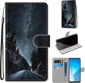 Voor Huawei Honor Play4 Gekleurde Tekening Cross Textuur Horizontale Flip PU Lederen Case met Houder & Kaartsleuven & Portemonnee & Lanyard (Mountain Road Sterrenhemel)