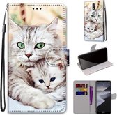 Voor Nokia 2.4 Gekleurde Tekening Cross Textuur Horizontale Flip PU Lederen Case met Houder & Kaartsleuven & Portemonnee & Lanyard (Big Cat Holding Kitten)