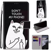 Voor Nokia 2.4 Gekleurde Tekening Cross Textuur Horizontale Flip PU Lederen Case met Houder & Kaartsleuven & Portemonnee & Lanyard (Middelvinger Witte Kat)