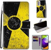 Voor Samsung Galaxy A52 5G Gekleurde Tekening Cross Textuur Horizontale Flip PU Lederen Case met Houder & Kaartsleuven & Portemonnee & Lanyard (Geel Zwart Logo)