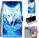 Voor Samsung Galaxy A32 5G Gekleurde Tekening Cross Textuur Horizontale Flip PU Lederen Case met Houder & Kaartsleuven & Portemonnee & Lanyard (Dick Rose Wolf)