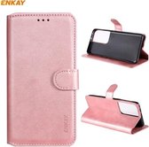 Voor Samsung Galaxy S21 Ultra 5G ENKAY Hat-Prince horizontale flip PU lederen tas met houder & kaartsleuven & portemonnee (roze)