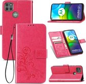 Voor Motorola G9 Power Vierbladige sluiting Reliëfsluiting Mobiele telefoonbescherming Leren tas met lanyard & kaartsleuf & portemonnee & beugelfunctie (magenta)