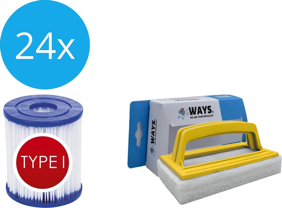 Bestway - Type I filters geschikt voor filterpomp 58381 - 24 stuks & WAYS scrubborstel