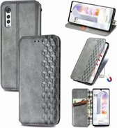 Voor LG Velvet 5G Cubic Grid Pressed Horizontal Flip Magnetic PU Leather Case met houder & kaartsleuven & portemonnee (grijs)