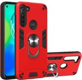 Voor Motorola Moto G8 Power 2 in 1 Armor Series PC + TPU beschermhoes met ringhouder (rood)