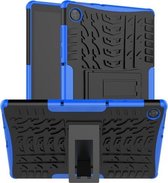 Voor Lenovo Tab M10 HD Gen 2 (TB-X306F) Bandentextuur TPU + PC schokbestendig hoesje met houder (blauw)