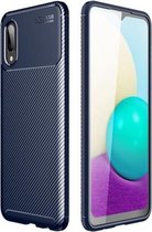 Voor Samsung Galaxy A02 koolstofvezel textuur schokbestendig TPU-hoesje (blauw)