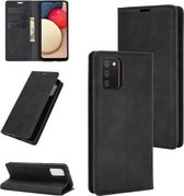 Voor Samsung Galaxy A02s (EU-versie) Retro-skin Business magnetische zuignap lederen tas met houder & kaartsleuven & portemonnee (zwart)