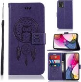 Voor Motorola Moto G Stylus (2021) Windgong Uil Embossing Patroon Horizontale Flip lederen tas met houder & kaartsleuven & portemonnee (paars)