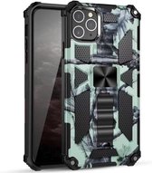 Camouflage Armor schokbestendig TPU + pc magnetische beschermhoes met houder voor iPhone 11 Pro Max (mintgroen)