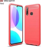 Voor Vivo U3 / Y19 geborstelde textuur koolstofvezel TPU-hoes (rood)