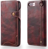 Voor iPhone 7 Plus / 8 Plus Denior Oil Wax Koeienhuid Magnetische Knop Horizontale Flip Leren Case met Kaartsleuven & Portemonnee (Donkerrood)