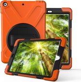 Voor iPad 10.2 （2019） 360 graden rotatie pc + siliconen beschermhoes met houder en polsband (oranje)