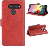 Voor LG K50S dubbele gesp Crazy Horse zakelijke mobiele telefoon holster met kaarthouder beugelfunctie (rood)
