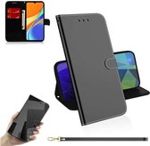 Voor Xiaomi Redmi 9C Geïmiteerd Spiegeloppervlak Horizontale Flip Leren Case met Houder & Kaartsleuven & Portemonnee & Lanyard (Zwart)