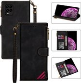 Voor Xiaomi Mi 10 Lite Rits Multi-kaartsleuven Horizontale flip PU lederen tas met houder & kaartsleuven & portemonnee & lanyard & fotolijst (zwart)