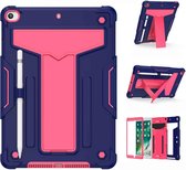Voor iPad 10.2 / iPad Pro 10.5 T-vormige beugel Contrastkleur Schokbestendige pc + platte siliconen beschermhoes (marineblauw + roze rood)