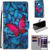 Voor ZTE Blade A6 / A6 Lite Gekleurde Tekening Cross Textuur Horizontale Flip PU Lederen Case met Houder & Kaartsleuven & Portemonnee & Lanyard (Blauw Rood Vlinder)