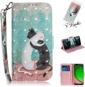 3D-schilderijpatroon Gekleurde tekening Horizontale flip lederen tas met houder & kaartsleuven & portemonnee voor Motorola Moto G7 Play (zwart-witte kat)