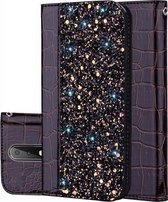 Krokodiltextuur Glitterpoeder Horizontale lederen flip-hoes voor Nokia 6.1 Plus (X6), met kaartsleuven en houder (zwart)