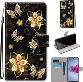 Voor ZTE Axon 11 5G Gekleurde Tekening Cross Textuur Horizontale Flip PU Lederen Case met Houder & Kaartsleuven & Portemonnee & Lanyard (Gouden Diamant Vlinder)