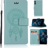 Windgong Uil Embossing Patroon Horizontale Leren Flip Case met Houder & Kaartsleuven & Portemonnee Voor Huawei Honor 20 (Groen)