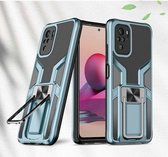 Voor Xiaomi Redmi Note 10 Armor 2 in 1 PC + TPU magnetische schokbestendige behuizing met opvouwbare houder (cyaan)